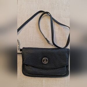Nine West Handbag Crossbody Black Pebbled Leather Chain Detail On Strap